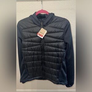 NWT Reebok Women’s Hooded Black Puffer Jacket with Knit Sleeves Women's Medium
